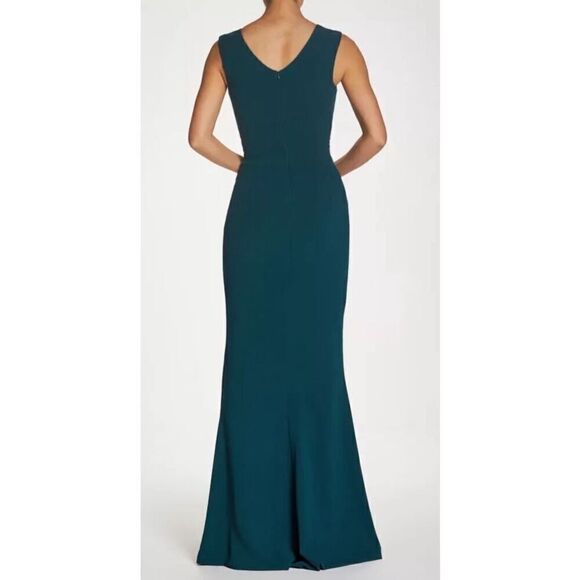 Dress the Population Sandra Plunge Crepe Slit Gown in Pine Green NWT Size Small - Picture 3 of 7